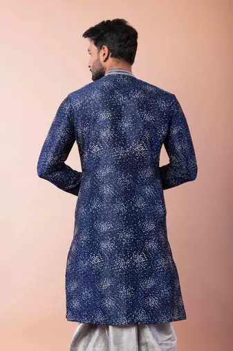 navy blue  kurta dhoti  set for men with embroidered work