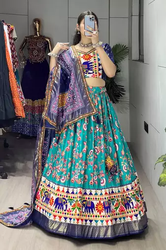FIROZI SILK EMBROIDERY NAVRATRI CHANIYA CHOLI- full stitched free size