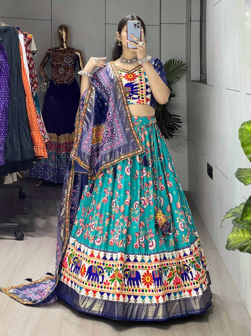 FIROZI SILK EMBROIDERY NAVRATRI CHANIYA CHOLI- full stitched free size