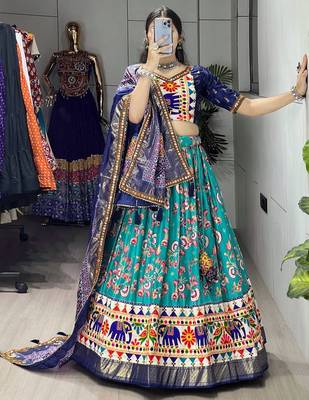 FIROZI SILK EMBROIDERY NAVRATRI CHANIYA CHOLI- full stitched free size 3