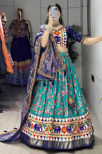FIROZI SILK EMBROIDERY NAVRATRI CHANIYA CHOLI- full stitched free size