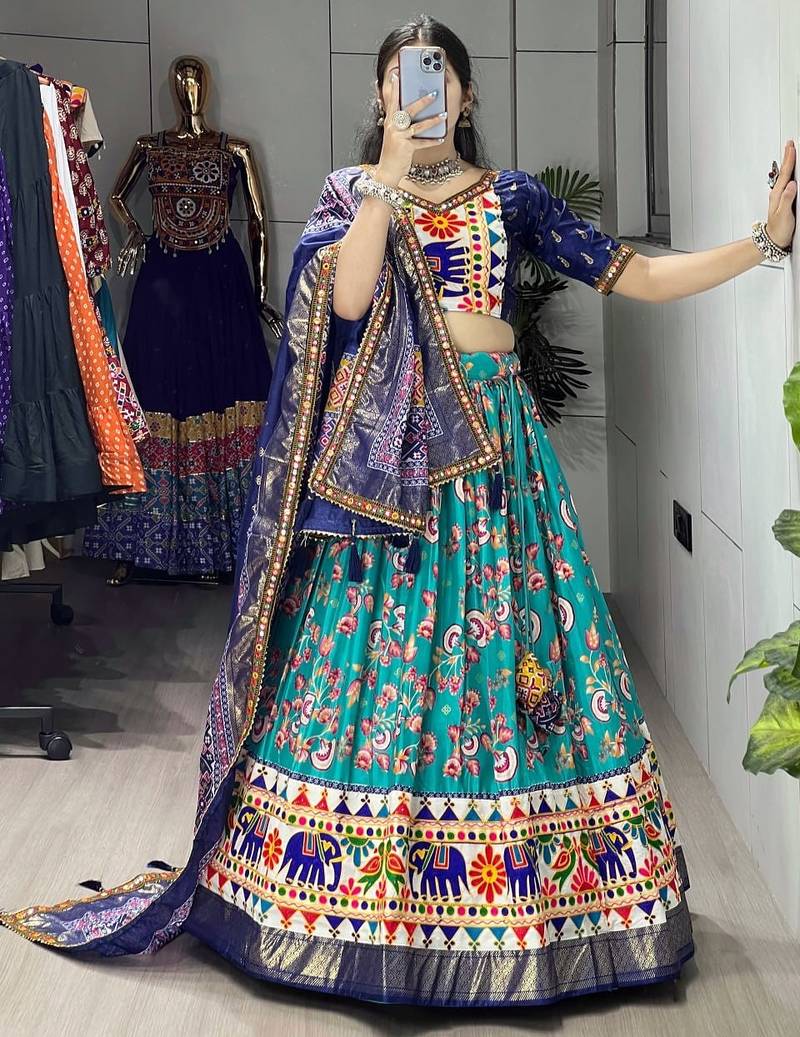 FIROZI SILK EMBROIDERY NAVRATRI CHANIYA CHOLI- full stitched free size