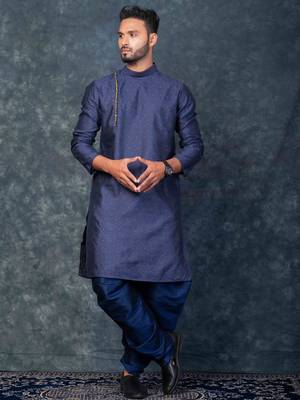navy blue  kurta dhoti  set for men with embroidered work 1