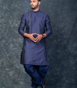 navy blue  kurta dhoti  set for men with embroidered work