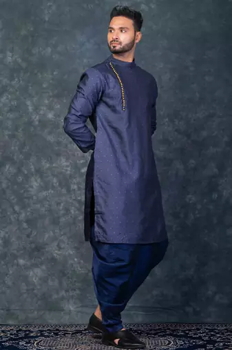 navy blue  kurta dhoti  set for men with embroidered work