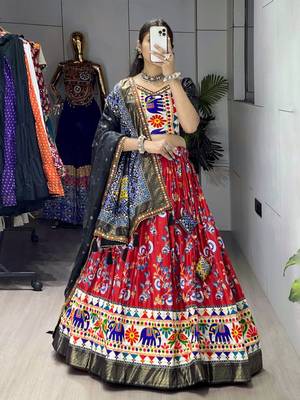 RED SILK EMBROIDERY NAVRATRI CHANIYA CHOLI- full stitched free size 1