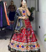 RED SILK EMBROIDERY NAVRATRI CHANIYA CHOLI- full stitched free size