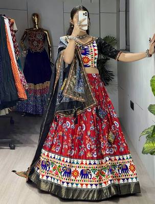 RED SILK EMBROIDERY NAVRATRI CHANIYA CHOLI- full stitched free size 2