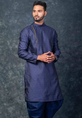 navy blue  kurta dhoti  set for men with embroidered work 3