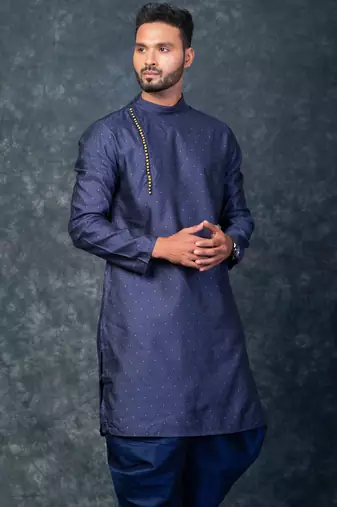 navy blue  kurta dhoti  set for men with embroidered work
