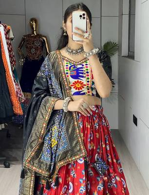 RED SILK EMBROIDERY NAVRATRI CHANIYA CHOLI- full stitched free size 3