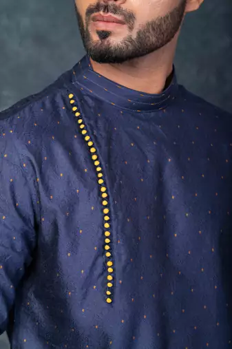 navy blue  kurta dhoti  set for men with embroidered work