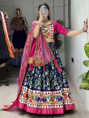 BLUE SILK EMBROIDERY NAVRATRI CHANIYA CHOLI- full stitched free size 1