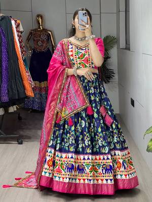 BLUE SILK EMBROIDERY NAVRATRI CHANIYA CHOLI- full stitched free size 2