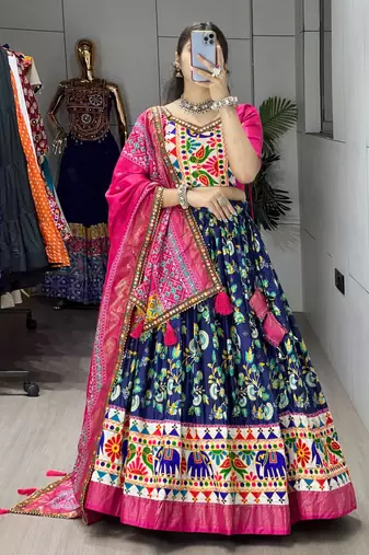 BLUE SILK EMBROIDERY NAVRATRI CHANIYA CHOLI- full stitched free size