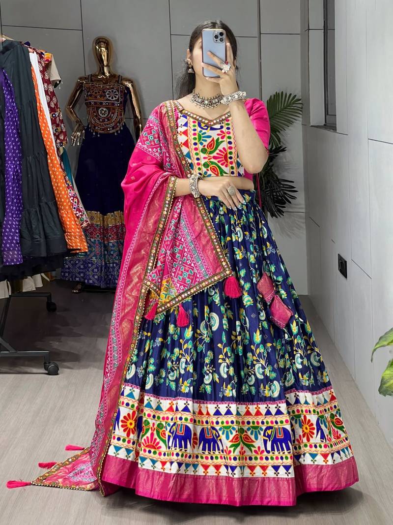 BLUE SILK EMBROIDERY NAVRATRI CHANIYA CHOLI- full stitched free size