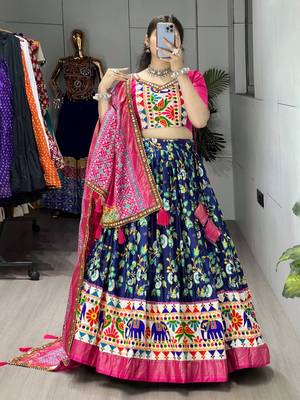BLUE SILK EMBROIDERY NAVRATRI CHANIYA CHOLI- full stitched free size 3