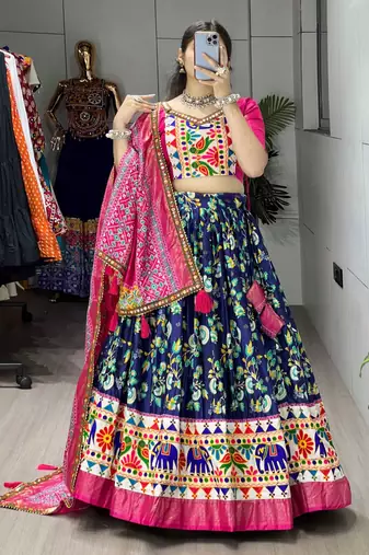 BLUE SILK EMBROIDERY NAVRATRI CHANIYA CHOLI- full stitched free size