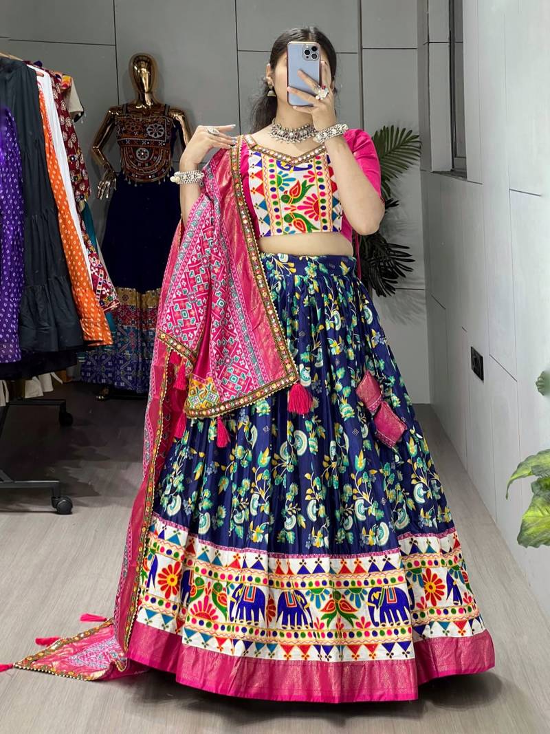 BLUE SILK EMBROIDERY NAVRATRI CHANIYA CHOLI- full stitched free size
