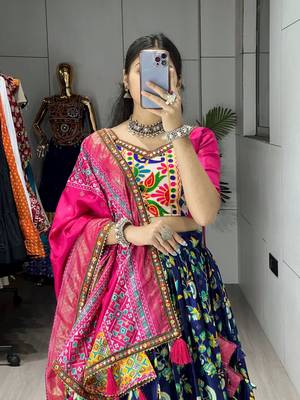 BLUE SILK EMBROIDERY NAVRATRI CHANIYA CHOLI- full stitched free size 4