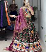 GREEN  SILK EMBROIDERY NAVRATRI CHANIYA CHOLI- full stitched free size