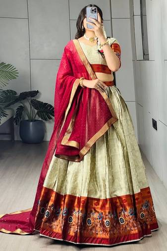 MULTI COLOR  SILK EMBROIDERY  SEMI STICHED NAVRATRI CHANIYA CHOLI