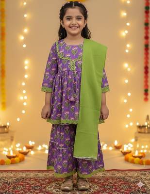 Lavender floral kurta sharara set 1