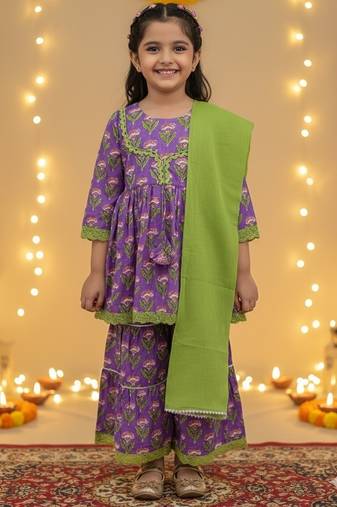 Lavender floral kurta sharara set