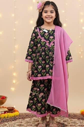 Black floral kurta sharara set