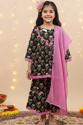 Black floral kurta sharara set