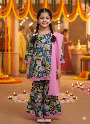 Olive floral kurta sharara set 1