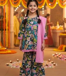 Olive floral kurta sharara set