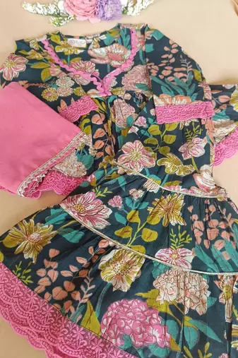 Olive floral kurta sharara set