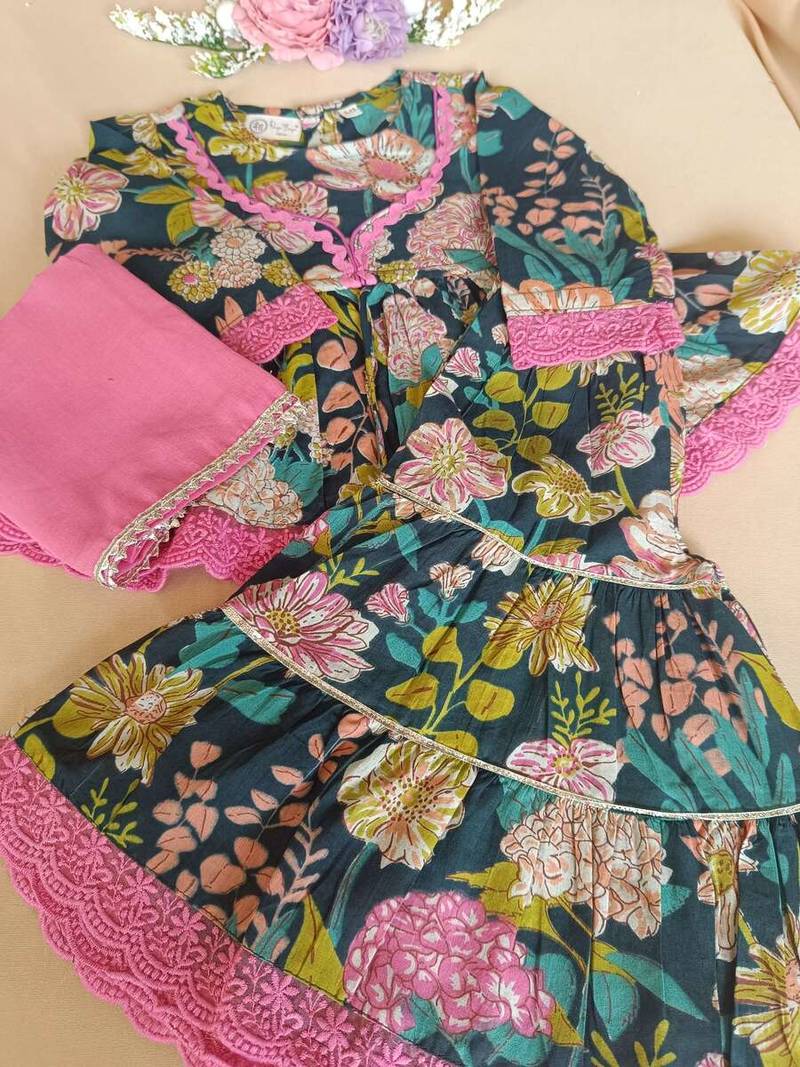 Olive floral kurta sharara set