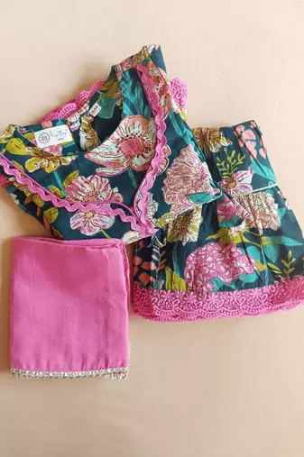 Olive floral kurta sharara set