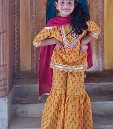 Yellow screen print kurta sharara