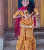 Yellow screen print kurta sharara