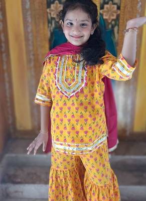 Yellow screen print kurta sharara 2