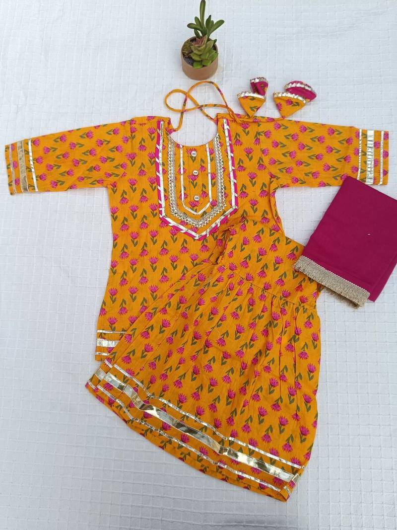 Yellow screen print kurta sharara