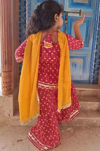 Pink screen print kurta sharara