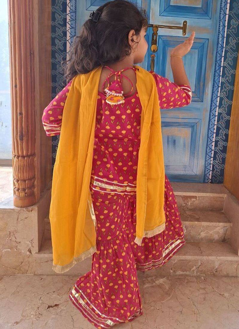 Pink screen print kurta sharara