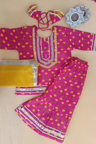 Pink screen print kurta sharara