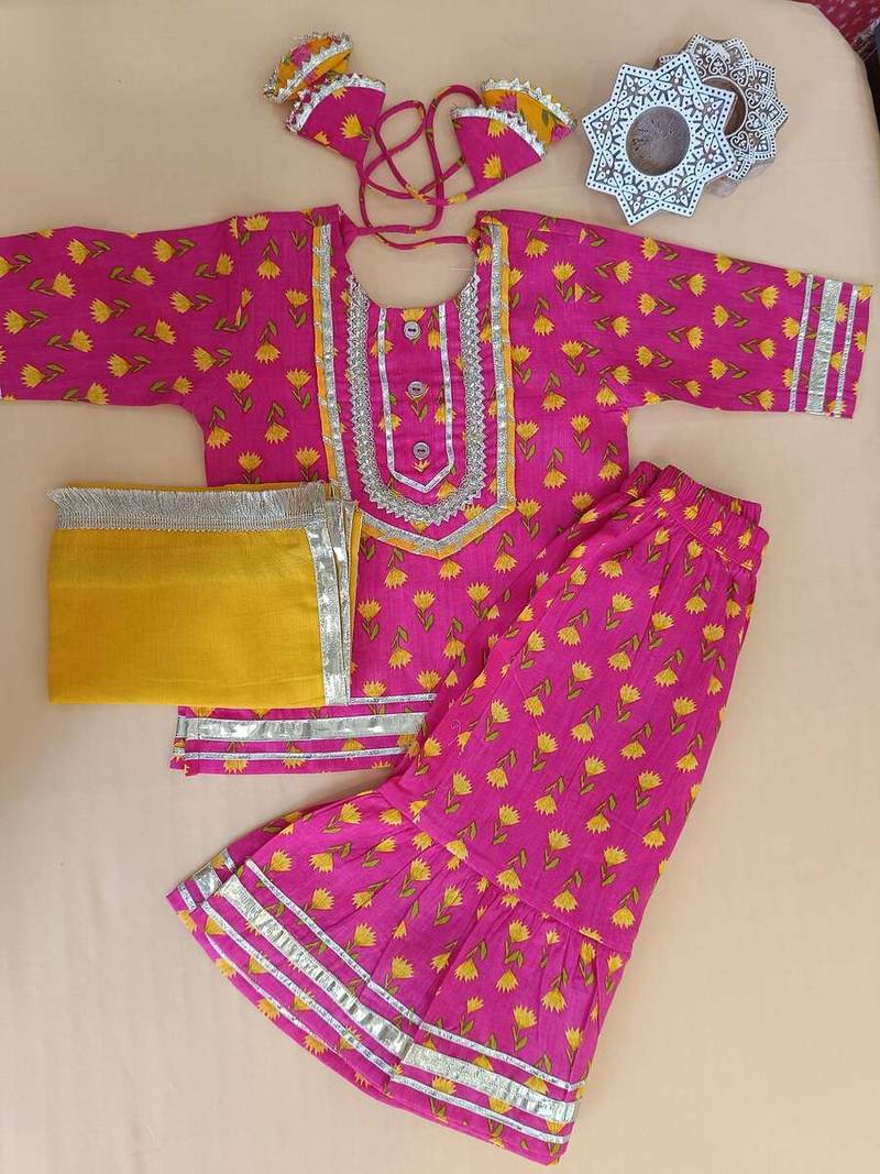 Pink screen print kurta sharara