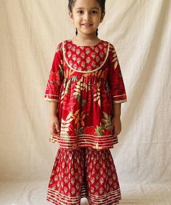 Maroon block print anarkali set 1