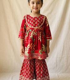 Maroon block print anarkali set