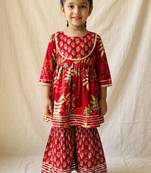 Maroon block print anarkali set
