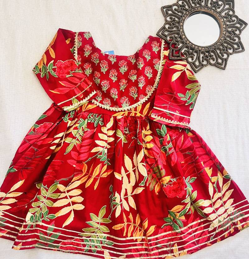 Maroon block print anarkali set