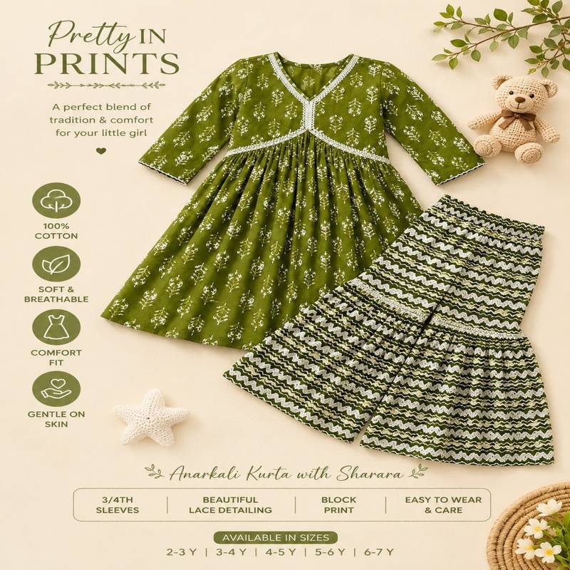 Green block anarkali set