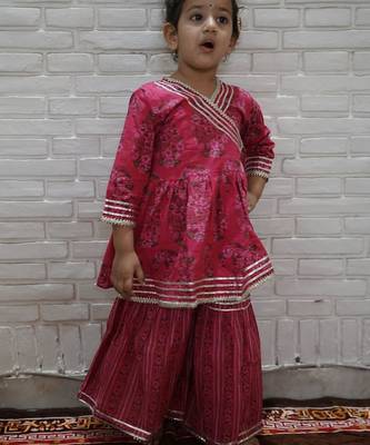 Pink block print anarkali set 1
