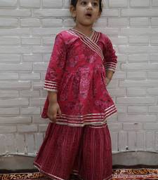 Pink block print anarkali set
